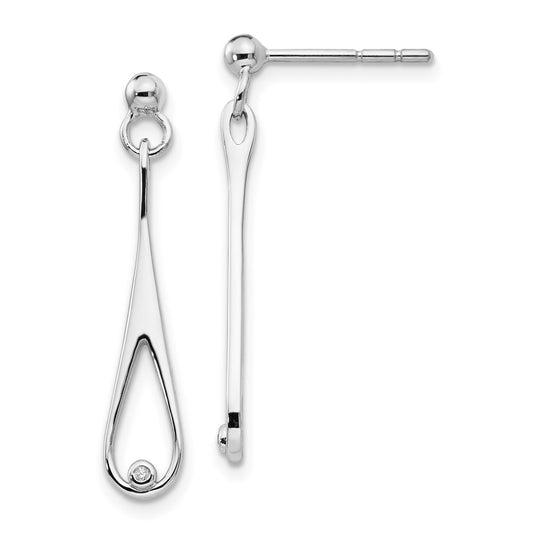QW250 White Ice Sterling Silver Rhodium-plated Diamond Open Teardrop Post Dangle Earrings