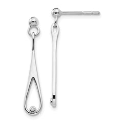 QW250 White Ice Sterling Silver Rhodium-plated Diamond Open Teardrop Post Dangle Earrings