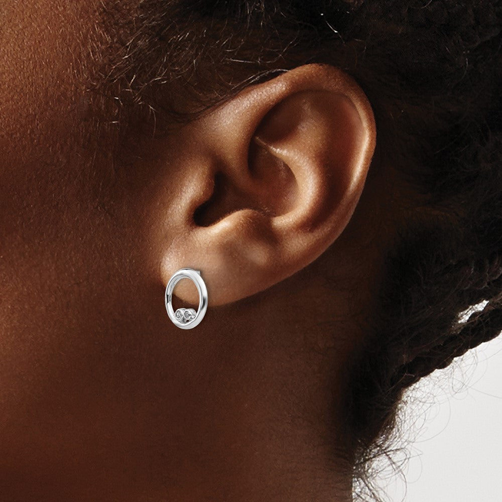 QW256 White Ice Sterling Silver Rhodium-plated Diamond Open Circle Post Earrings