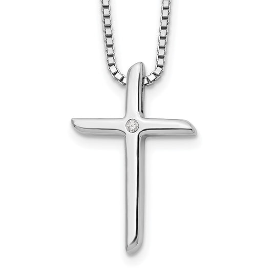 White Ice Sterling Silver Rhodium-plated 18 Inch Diamond Cross Necklace with 2 Inch Extender QW260-18