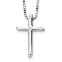 White Ice Sterling Silver Rhodium-plated 18 Inch Diamond Cross Necklace with 2 Inch Extender QW260-18