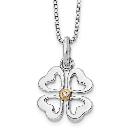 White Ice Sterling Silver Rhodium-plated Gold-tone 18 Inch Diamond Four Hearts Necklace with 2 Inch Extender QW275-18