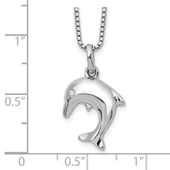 White Ice Sterling Silver Rhodium-plated 18 Inch Diamond Dolphin Necklace with 2 Inch Extender QW280-18