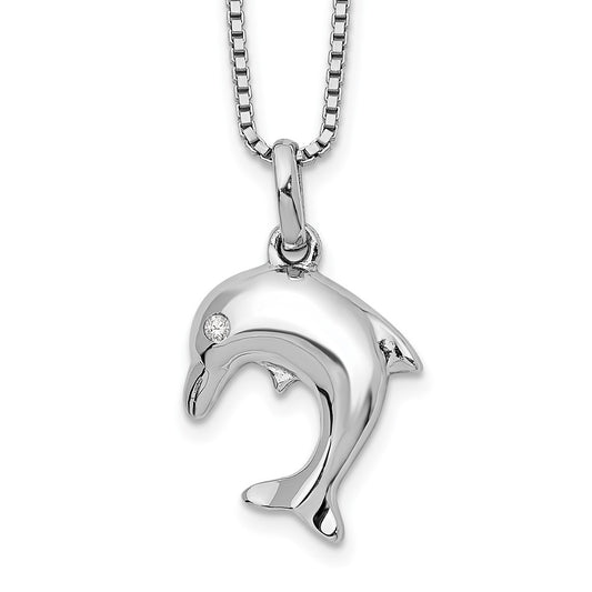 White Ice Sterling Silver Rhodium-plated 18 Inch Diamond Dolphin Necklace with 2 Inch Extender QW280-18