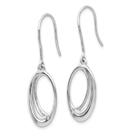 QW291 White Ice Sterling Silver Rhodium-plated Open Oval Diamond Shepherd Hook Dangle Earrings