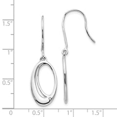 QW291 White Ice Sterling Silver Rhodium-plated Open Oval Diamond Shepherd Hook Dangle Earrings