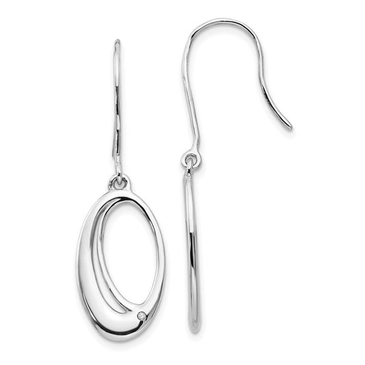 QW291 White Ice Sterling Silver Rhodium-plated Open Oval Diamond Shepherd Hook Dangle Earrings