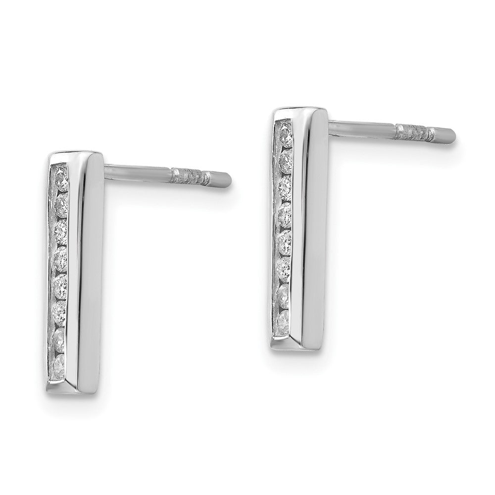 QW293 White Ice Sterling Silver Rhodium-plated Chanel-set Diamond Post Drop Earrings