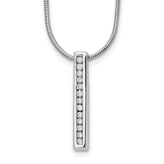 White Ice Sterling Silver Rhodium-plated 18 Inch Chanel-set Diamond Vertical Bar Necklace with 2 Inch Extender QW294-18
