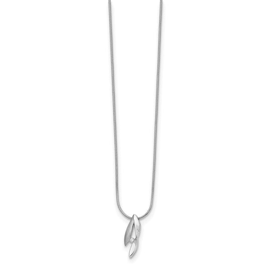 White Ice Sterling Silver Rhodium-plated Satin and Polished 18 Inch Diamond Necklace with 2 Inch Extender QW295-18