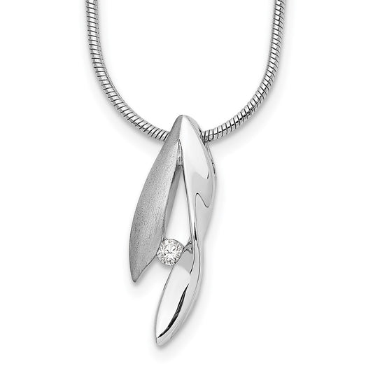 White Ice Sterling Silver Rhodium-plated Satin and Polished 18 Inch Diamond Necklace with 2 Inch Extender QW295-18