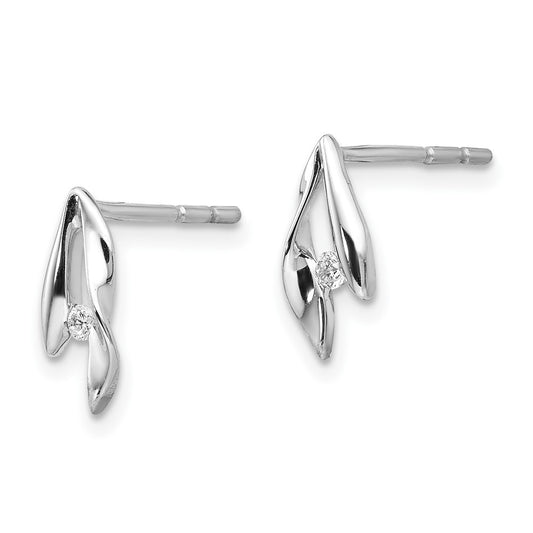 QW296 White Ice Sterling Silver Rhodium-plated Satin and Polished Diamond Post Earrings