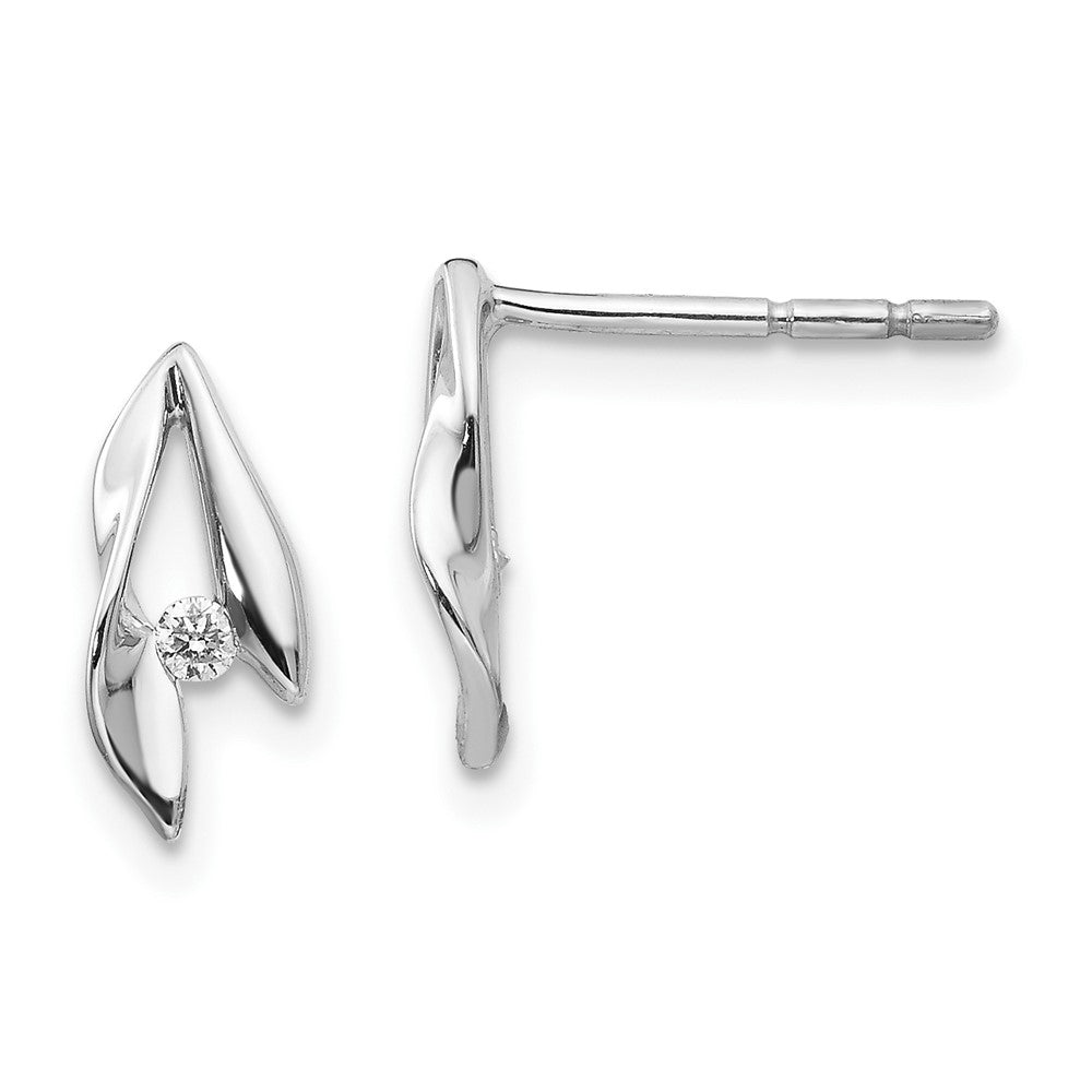 QW296 White Ice Sterling Silver Rhodium-plated Satin and Polished Diamond Post Earrings