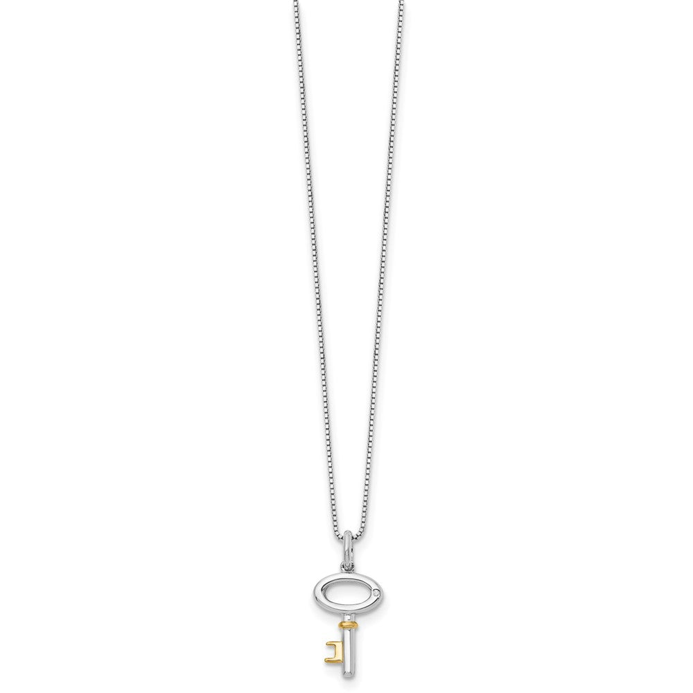 White Ice Sterling Silver Rhodium-plated Gold-tone 18 Inch Diamond Key Necklace with 2 Inch Extender QW303-18
