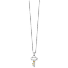 White Ice Sterling Silver Rhodium-plated Gold-tone 18 Inch Diamond Key Necklace with 2 Inch Extender QW303-18