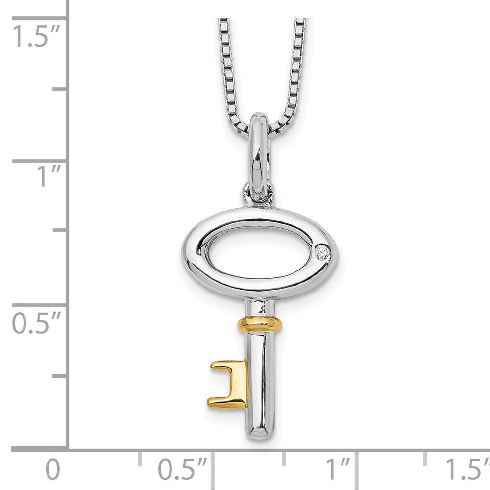 White Ice Sterling Silver Rhodium-plated Gold-tone 18 Inch Diamond Key Necklace with 2 Inch Extender QW303-18