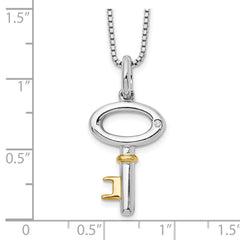 White Ice Sterling Silver Rhodium-plated Gold-tone 18 Inch Diamond Key Necklace with 2 Inch Extender QW303-18