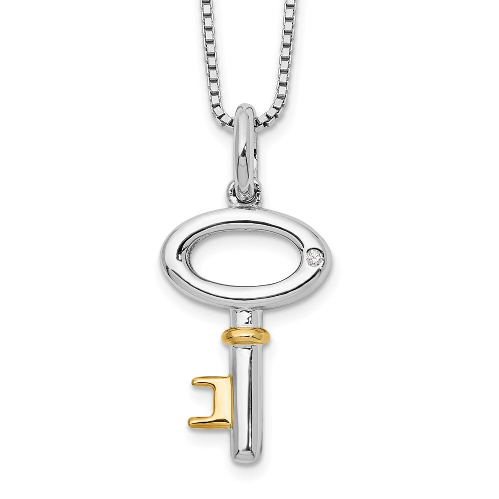 White Ice Sterling Silver Rhodium-plated Gold-tone 18 Inch Diamond Key Necklace with 2 Inch Extender QW303-18