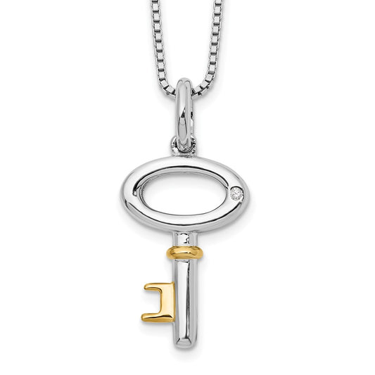 White Ice Sterling Silver Rhodium-plated Gold-tone 18 Inch Diamond Key Necklace with 2 Inch Extender QW303-18