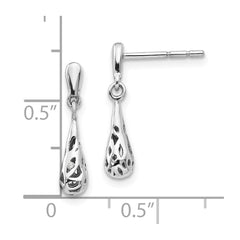 QW315 White Ice Sterling Silver Rhodium-plated Diamond Filgree Post Dangle Earrings