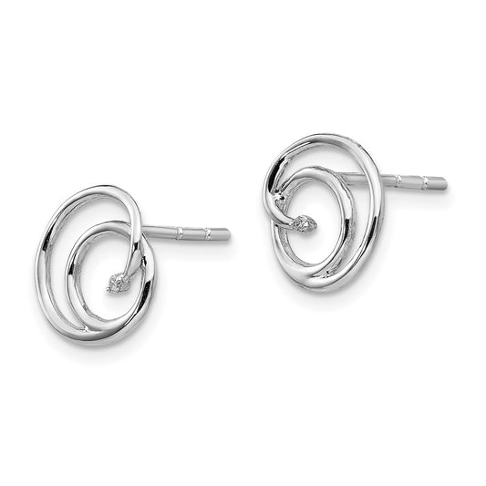 QW317 White Ice Sterling Silver Rhodium-plated Diamond Swirl Post Earrings