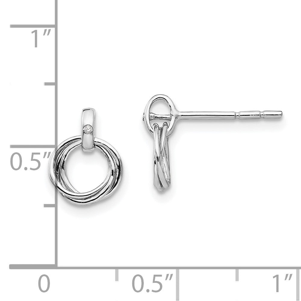 QW327 White Ice Sterling Silver Rhodium-plated Three Ring Diamond Post Earrings