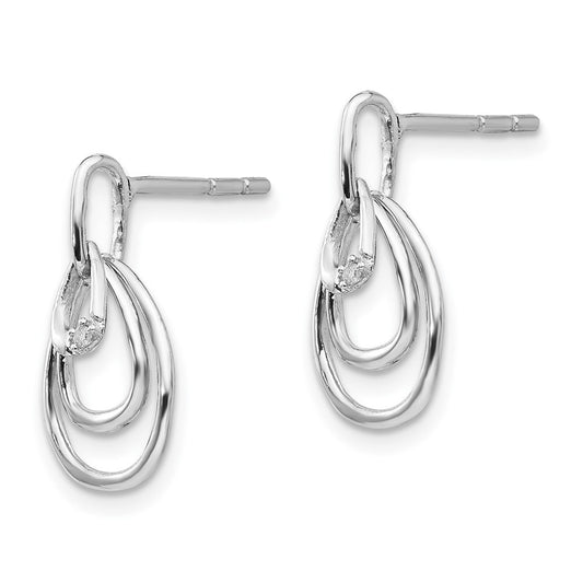 QW331 White Ice Sterling Silver Rhodium-plated Teardrop Diamond Post Dangle Earrings