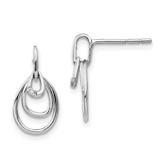 QW331 White Ice Sterling Silver Rhodium-plated Teardrop Diamond Post Dangle Earrings