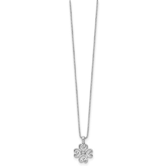 White Ice Sterling Silver Rhodium-plated 18 Inch Diamond 4 Heart Necklace with 2 Inch Extender QW337-18