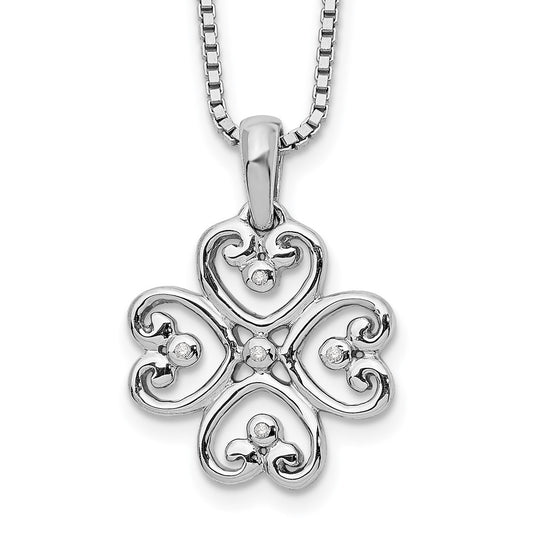 White Ice Sterling Silver Rhodium-plated 18 Inch Diamond 4 Heart Necklace with 2 Inch Extender QW337-18
