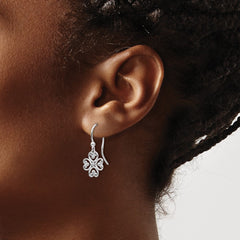 QW338 White Ice Sterling Silver Rhodium-plated Diamond 4 Heart Shepherd Hook Dangle Earrings