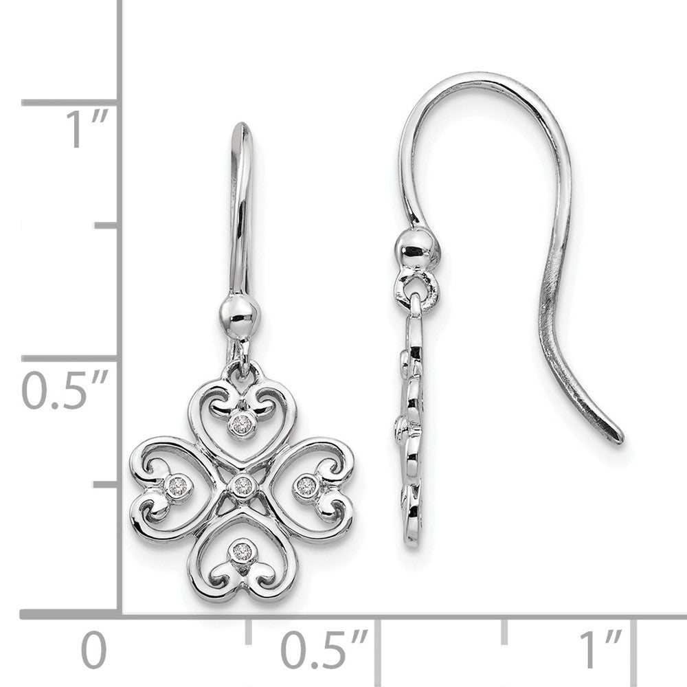 QW338 White Ice Sterling Silver Rhodium-plated Diamond 4 Heart Shepherd Hook Dangle Earrings