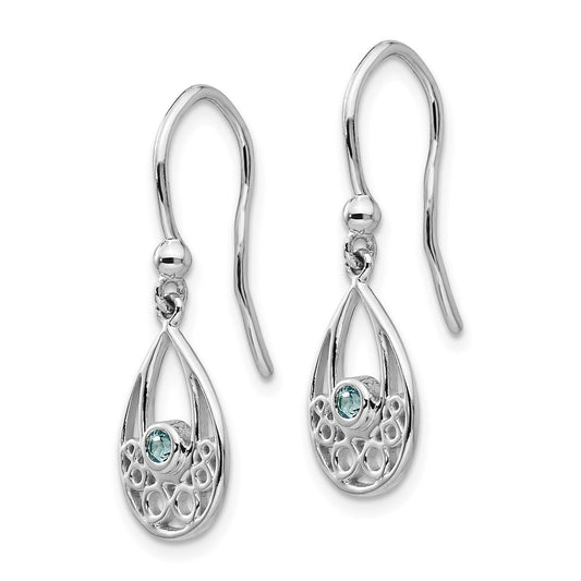 QW340 White Ice Sterling Silver Rhodium-plated with Blue Topaz Shepherd Hook Dangle Earrings