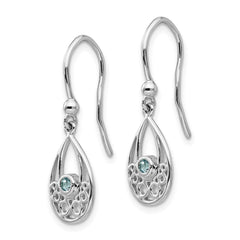 QW340 White Ice Sterling Silver Rhodium-plated with Blue Topaz Shepherd Hook Dangle Earrings