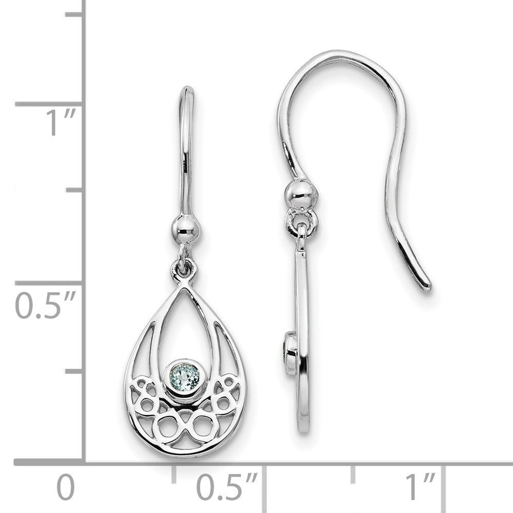 QW340 White Ice Sterling Silver Rhodium-plated with Blue Topaz Shepherd Hook Dangle Earrings