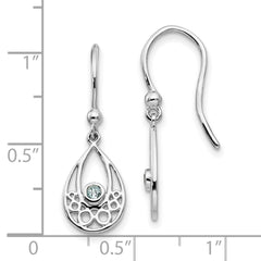 QW340 White Ice Sterling Silver Rhodium-plated with Blue Topaz Shepherd Hook Dangle Earrings