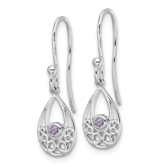 QW340AM White Ice Sterling Silver Rhodium-plated Amethyst Shepherd Hook Earrings
