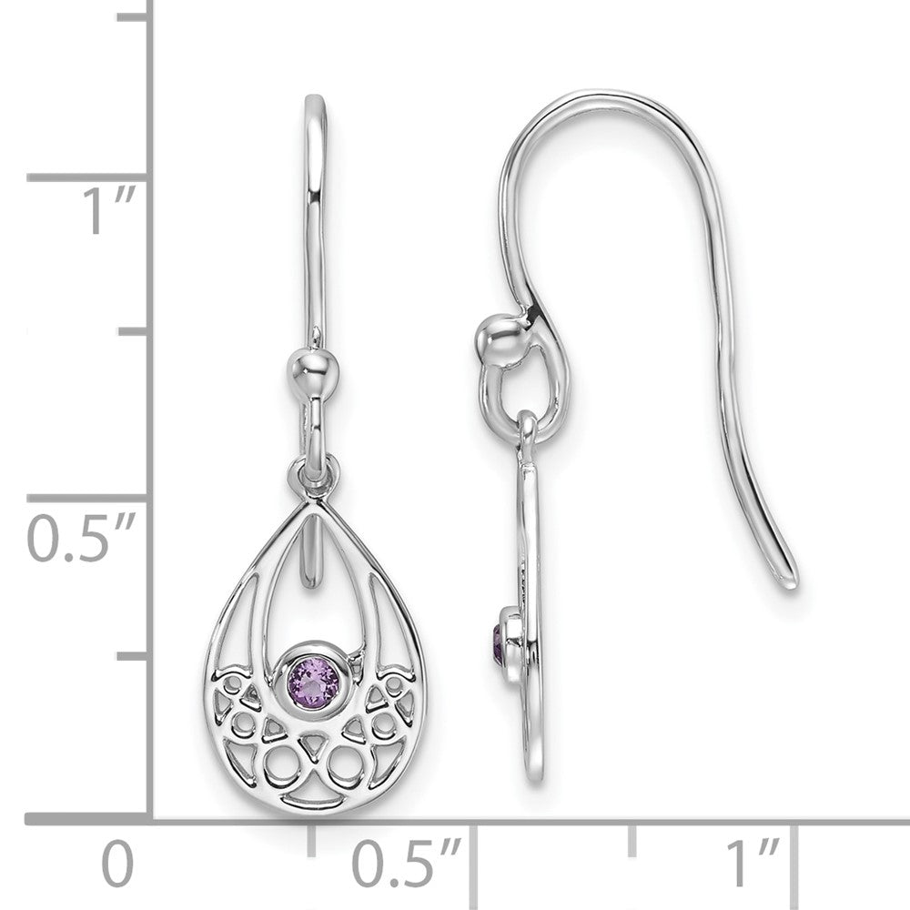 QW340AM White Ice Sterling Silver Rhodium-plated Amethyst Shepherd Hook Earrings