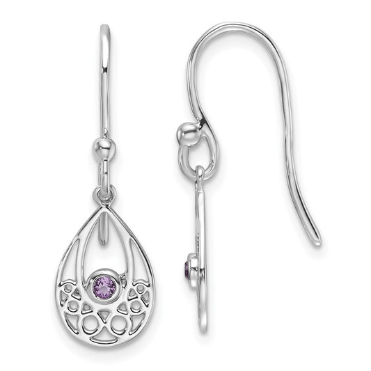 QW340AM White Ice Sterling Silver Rhodium-plated Amethyst Shepherd Hook Earrings