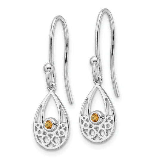 QW340CI White Ice Sterling Silver Rhodium-plated Citrine Shepherd Hook Earrings