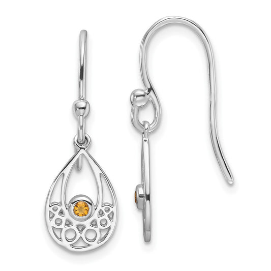 QW340CI White Ice Sterling Silver Rhodium-plated Citrine Shepherd Hook Earrings