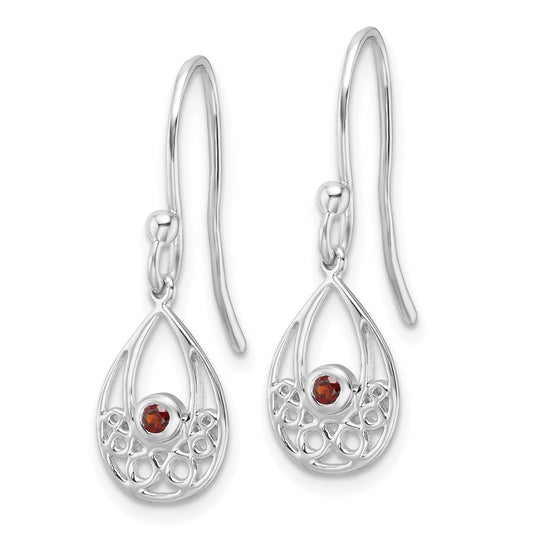 QW340GA White Ice Sterling Silver Rhodium-plated Garnet Shepherd Hook Earrings