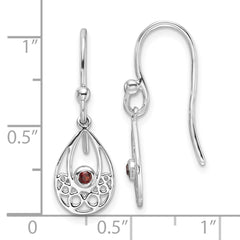 QW340GA White Ice Sterling Silver Rhodium-plated Garnet Shepherd Hook Earrings