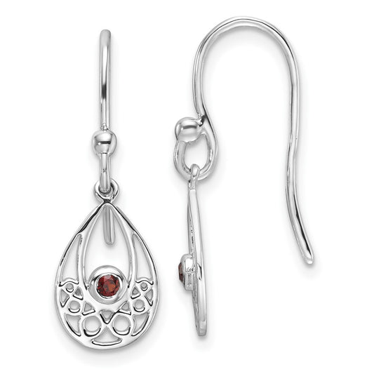 QW340GA White Ice Sterling Silver Rhodium-plated Garnet Shepherd Hook Earrings