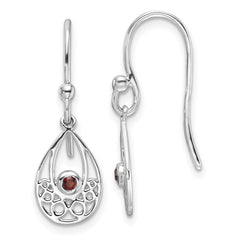 QW340GA White Ice Sterling Silver Rhodium-plated Garnet Shepherd Hook Earrings