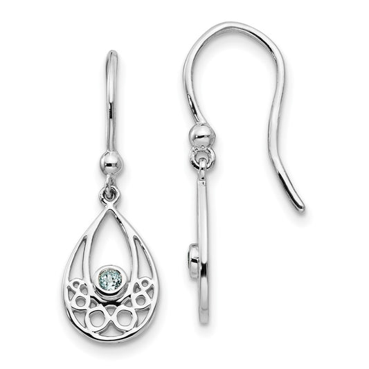 QW340 White Ice Sterling Silver Rhodium-plated with Blue Topaz Shepherd Hook Dangle Earrings