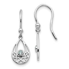 QW340 White Ice Sterling Silver Rhodium-plated with Blue Topaz Shepherd Hook Dangle Earrings