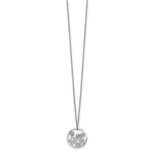 White Ice Sterling Silver Rhodium-plated 18 Inch Diamond Flower Necklace with 2 Inch Extender QW341-18
