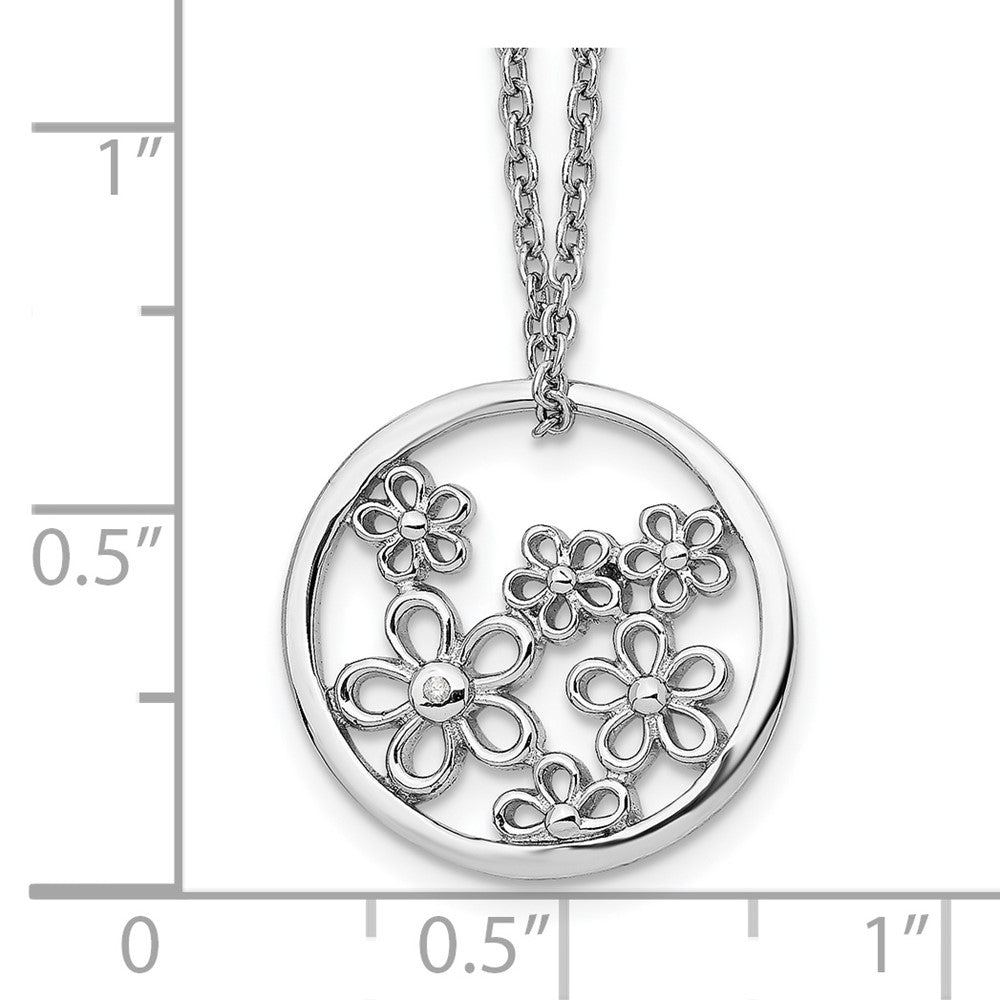 White Ice Sterling Silver Rhodium-plated 18 Inch Diamond Flower Necklace with 2 Inch Extender QW341-18