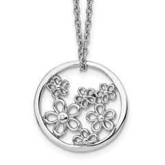 White Ice Sterling Silver Rhodium-plated 18 Inch Diamond Flower Necklace with 2 Inch Extender QW341-18